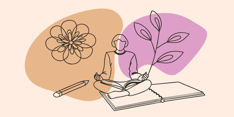 Naklejka premium Mindful Breathing Before pen meets paper deep breaths are taken centering thoughts and calming the mind allowing inspiration to blossom naturally.