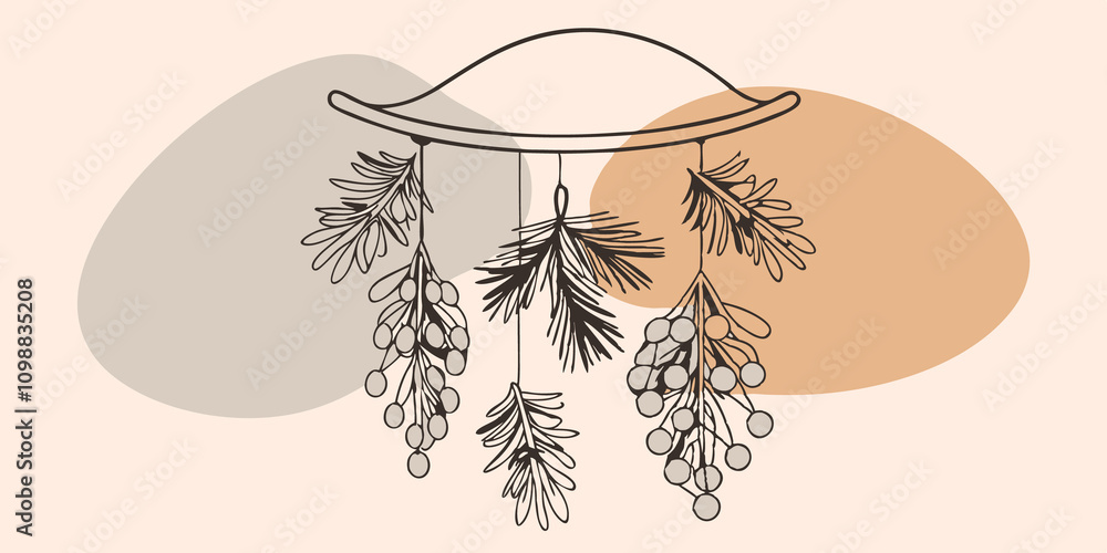 Poster pine and berry mobile a whimsical mobile made from hanging pine branches intertwined with bright ber