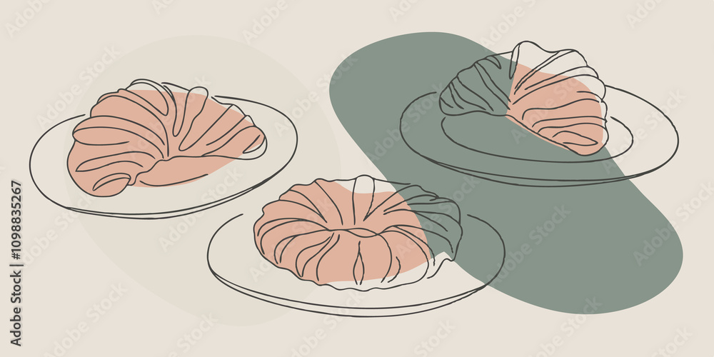 Poster plates overflow with golden crispy danish pastries showcasing intricate twists and folds.
