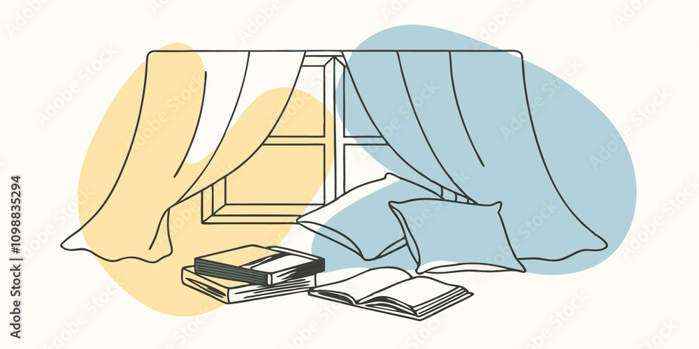 Poster plush pads create a soft retreat where gentle sunlight filters through curtains casting a warm glow 