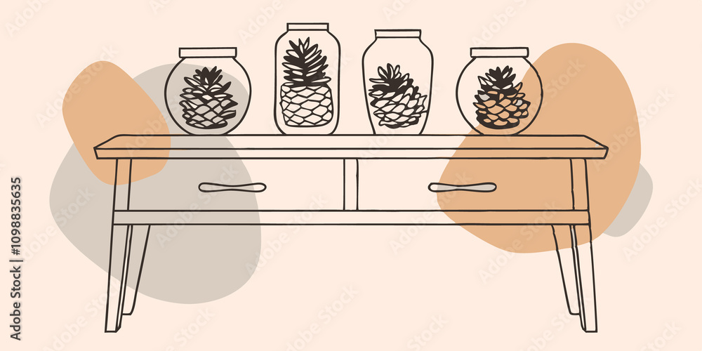 Poster simple glass jars filled with illuminated pine cones create a stunning visual softly brightening a c
