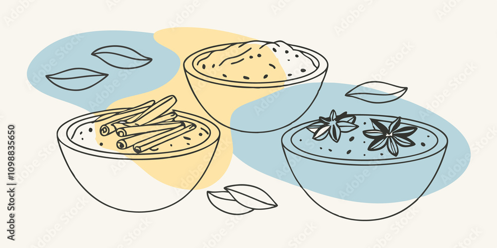 Poster small bowls overflow with es like cinnamon and nutmeg ready to be sprinkled into the concoctions add