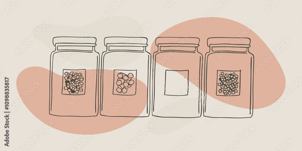 Poster spices arrayed jars filled with aromatic es line the shelf the labels slightly worn from frequent us
