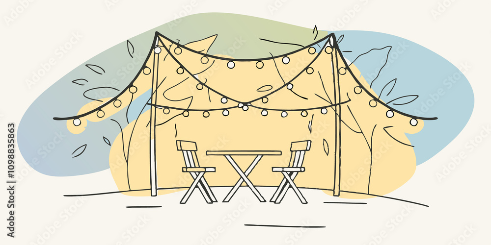 Poster string lights twinkling string lights crisscross the ceiling illuminating the scene with a starry ef