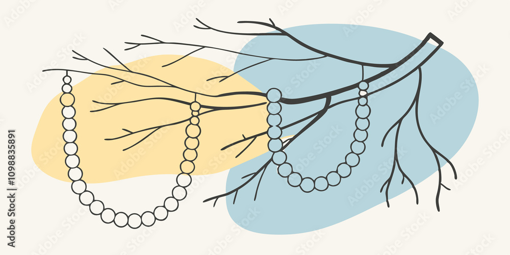 Poster subtle wooden beads strung in simple patterns weave through the branches contributing a touch of war