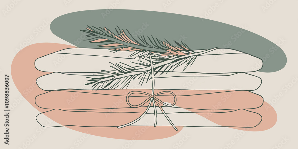 Aufkleber textured layers multiple layers of soft beige fabric wrap finished with a lush pine garland around t