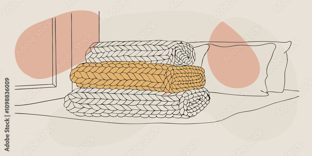 Poster textured woven fabric blankets add depth to the arrangement enhancing the inviting atmosphere of the