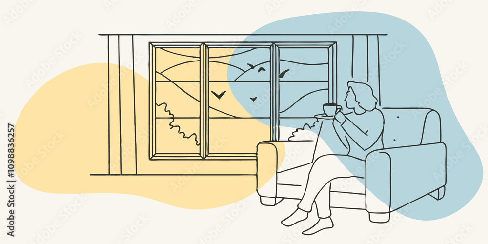 Poster the soft chirping of birds outside complementing the silence inside as a sip brings comfort and stim