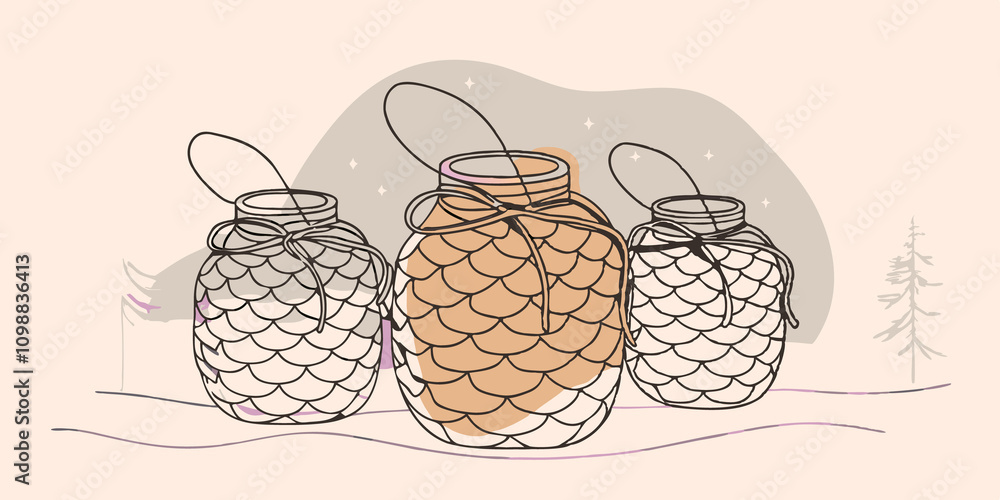 Poster twine pinecone lanterns wrap twine around the top of pinecones with openings inserting led lights in