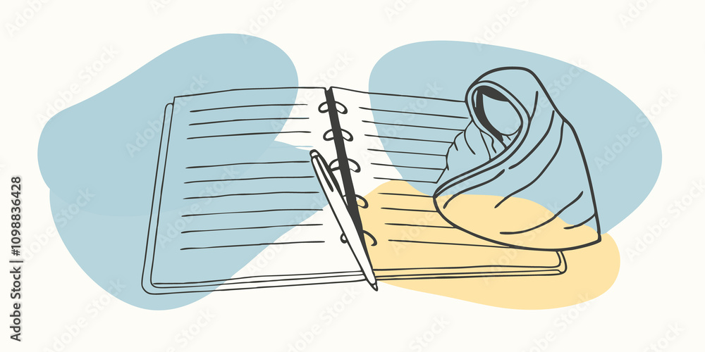 Poster under a warm blanket a person enjoys solitude their pen moving rhythmically across the pages assembl