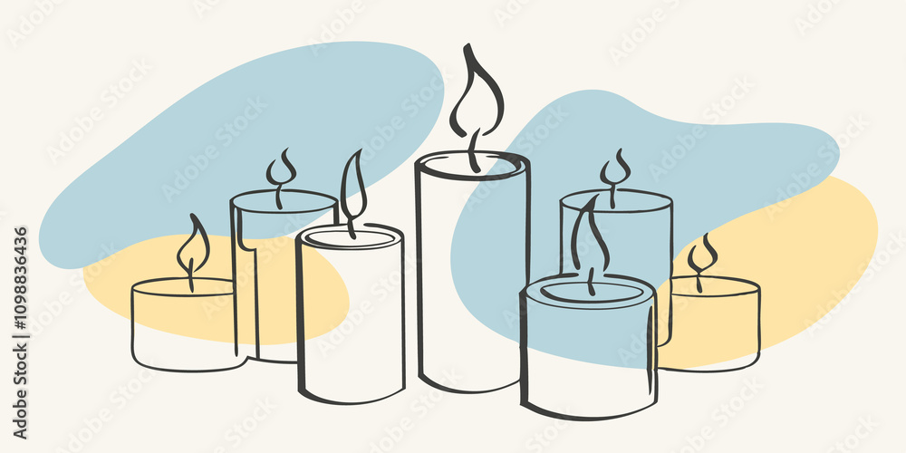 Poster various sizes of candles are tered around their flickering flames dancing with life and infusing the