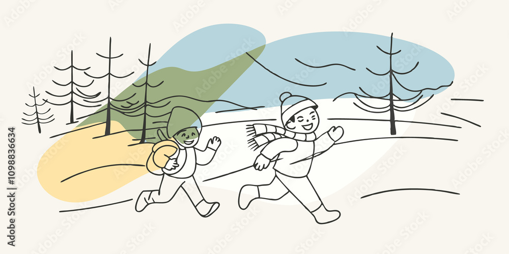 Poster with a spirited gait they navigate through the drifts laughter escaping their lips blending harmonio