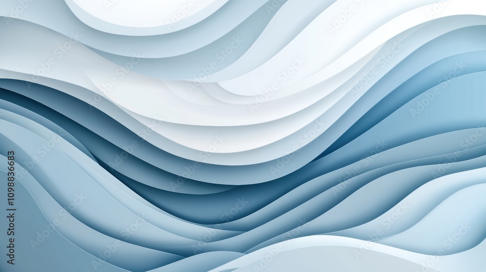 Poster abstract waves of blue and white create a serene and calming visual effect, ai