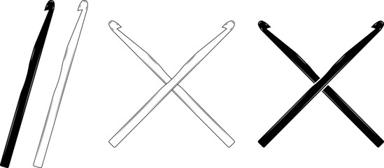 outline silhouette crossed crochet hook icon