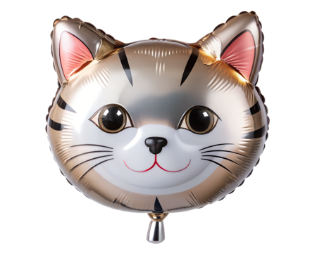 neon holografic foil balloon for birthday in the shape of the cat, isolated on the white background - Powered by Adobe