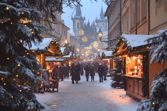 Fototapeta Christmas market in Prague in winter