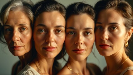 Obraz premium Generational diversity and aging: four women at different life stages