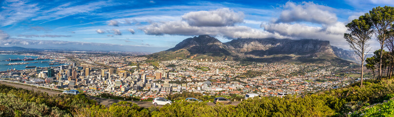 aerial view Signal Hill panorama, viewed from Lion's Head, City of Cape Town, in Cape Peninsula, South Africa, viewpoint above the road