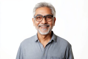 Obraz premium Smiling elderly Indian man facing the camera on a white background
