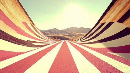 Colorful Rainbow Vector Illustration of a Curved Road Art Pattern in Nature