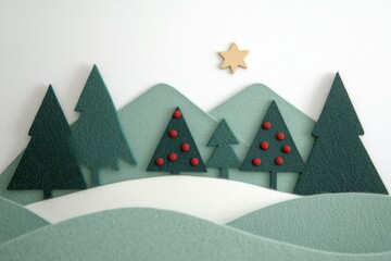 Fototapeta premium Paisagem de natal em miniatura com Papai Noel, renas e pinheiros cobertos de neve, estilo lúdico e colorido, criado por IA generativa.