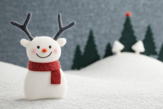 Paisagem de natal em miniatura com Papai Noel, renas e pinheiros cobertos de neve, estilo l&uacute;dico e colorido, criado por IA generativa.