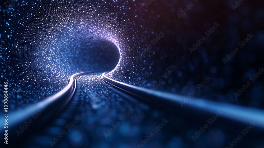 Aufkleber glowing futuristic cityscape with high speed trains and advanced vehicles in motion on illuminated s