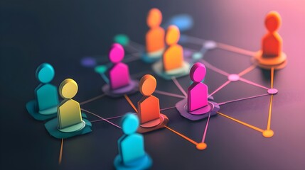 colorful organizational chart with people icons and connectors business hierarchy and teamwork concept illustration