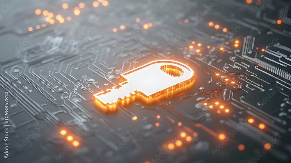 Poster a glowing digital key inserted into an e-wallet, symbolizing encrypted access and fraud prevention