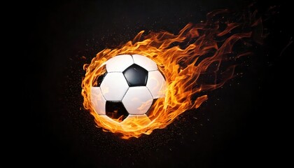Naklejka premium Soccer ball engulfed in fiery flames against a dark background dynamic action shot