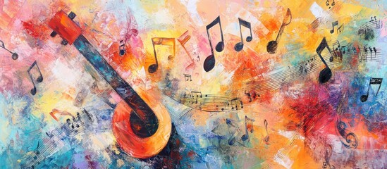 Obraz premium Abstract Colorful Music Painting: Guitar and Notes