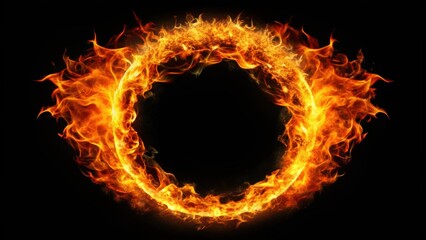 Fiery ring of fire on black background, ring, fire, burning,flame, heat, circle, hot, intense, glowing, bright, inferno