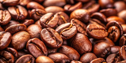 Fototapeta premium Closeup of coffee beans with rich aroma and texture, coffee, beans, closeup, texture, aromatic, organic, caffeine, roasting