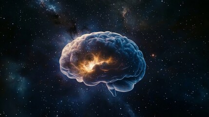 Fototapeta premium A cosmic nebula shaped like a human brain, with a dark, starry backdrop