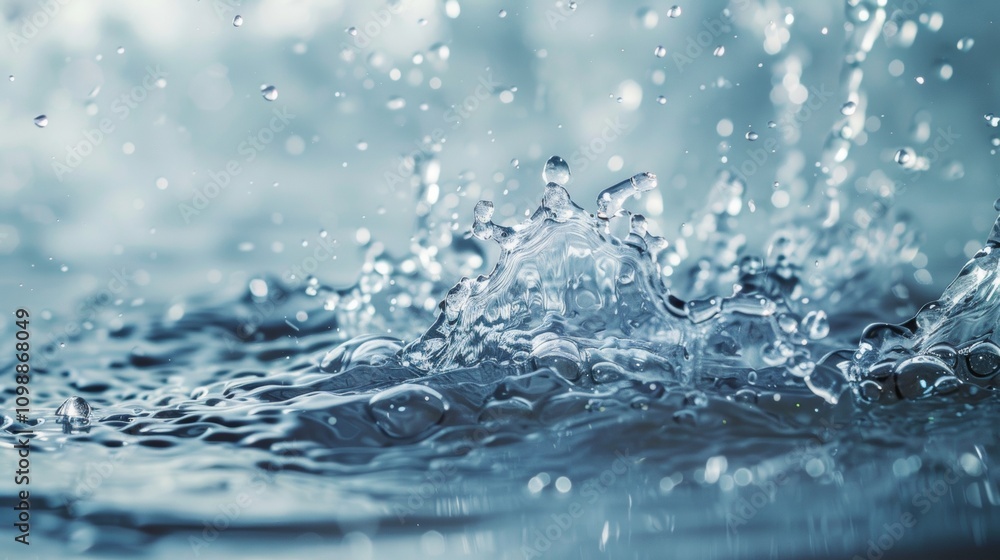 Poster close-up of splashing water captured in motion with droplets