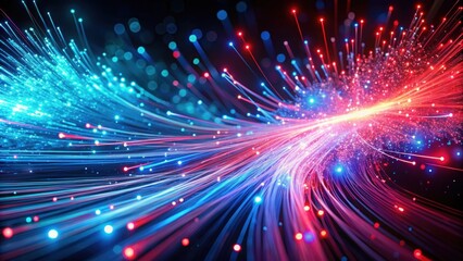 Obraz premium Abstract colorful light trail with blue and red particles background, glow, abstract, colorful, light trail, blue, red