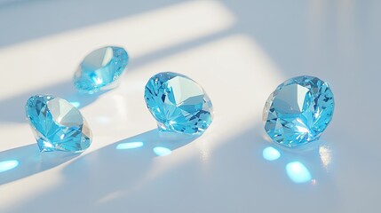 Fototapeta premium Sparkling Blue Gems on Bright Surface with Soft Natural Light
