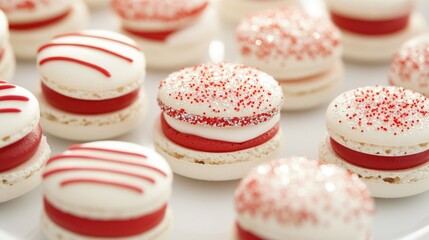 Fototapeta premium Delicious Red and White Macarons with Festive Decorations
