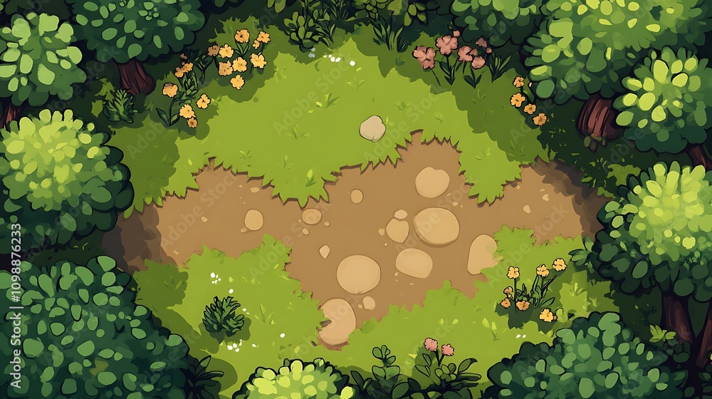 Poster top down view forest path game background
