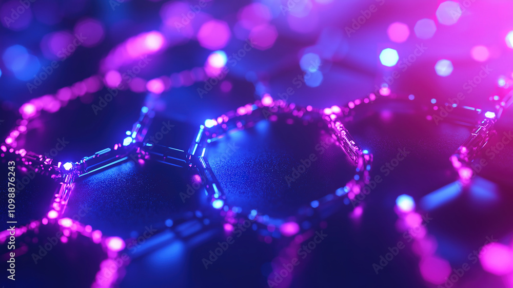 Poster hexagonal molecular structures illustrating technology and science concepts with a medical design