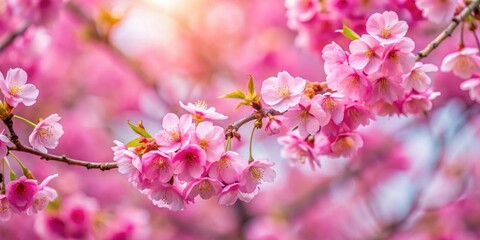 Naklejka premium Pink sakura cherry blossom flowers blooming in spring in Japan with blurred background, sakura, cherry blossom, pink, flowers