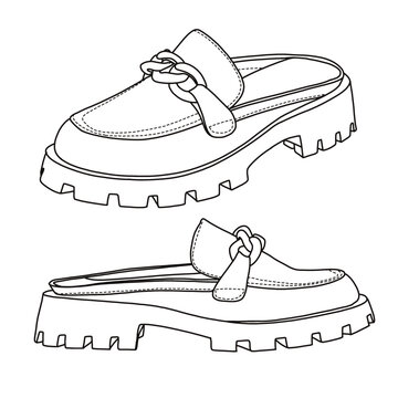 black and white loafer mules clip art preview