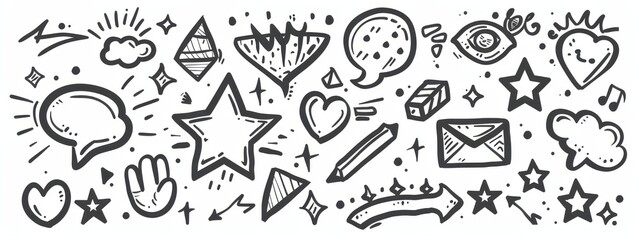 Obraz premium A Collection Of Hand Drawn Doodle Designs And Shapes
