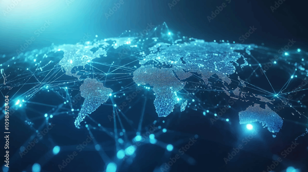 Poster dynamic digital world map emphasize western europe continental for ai powered global network connect