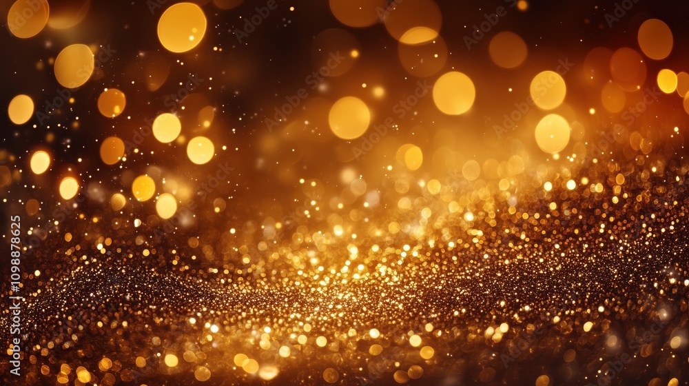 Poster glittering bokeh background with golden lights and sparkling particles