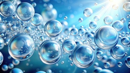 Oxygen bubbles and hyaluronic acid infused in water, creating a refreshing and hydrating skincare concept , oxygen