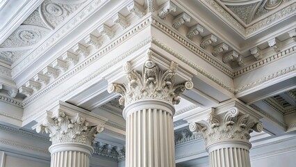 Obraz premium Unfinished plaster molding on the ceiling and columns with decorative gypsum finish, plasterboard, and painting works