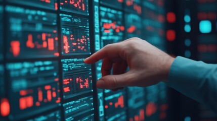 Obraz premium Hand Interacting with Cryptocurrency Data Analytics Display