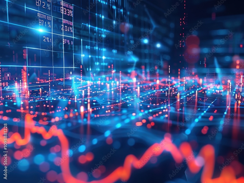 Poster abstract data visualization showing financial market trends