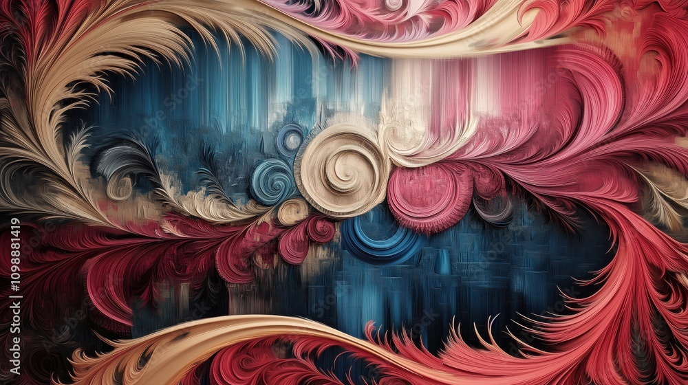 Poster vibrant abstract fractal art with swirling patterns and textures